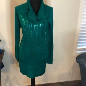 Green Sequin Sweater Dress